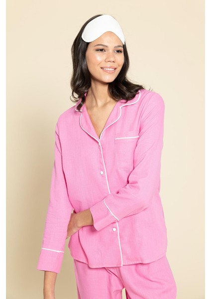 3'lü Organik Beyaz Biyeli Pembe Pijama Takımı