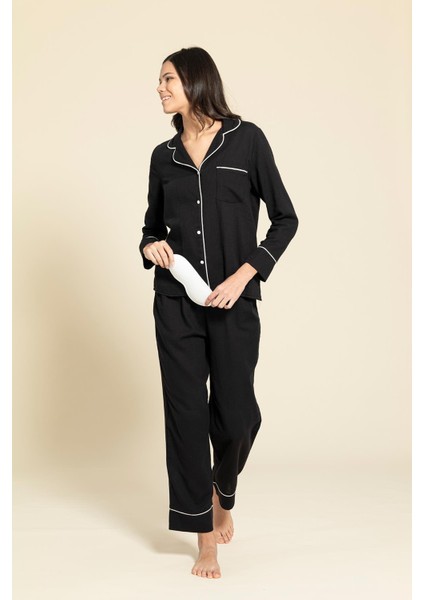 3'lü Organik Beyaz Biyeli Siyah Pijama Takımı fiyatları