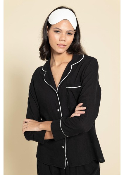 3'lü Organik Beyaz Biyeli Siyah Pijama Takımı modelleri