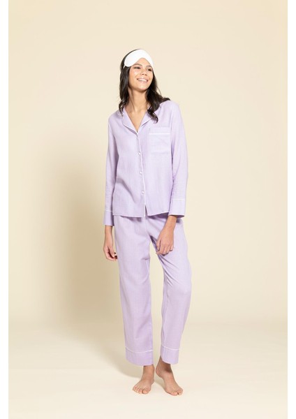 3'lü Organik Beyaz Biyeli Lila Pijama Takımı modelleri