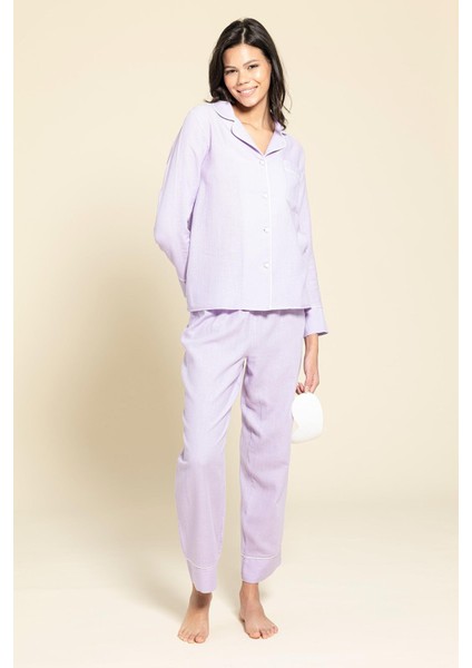 3'lü Organik Beyaz Biyeli Lila Pijama Takımı fırsatları
