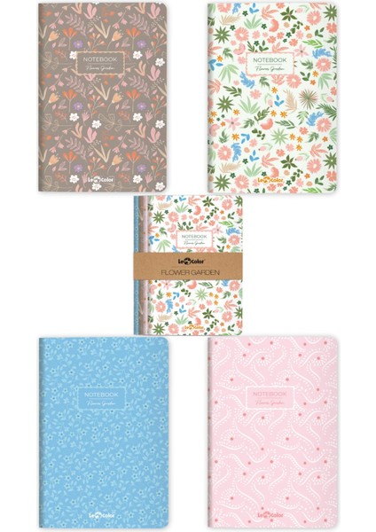 4'lü Flower Garden Defter Seti Çizgisiz 13X20