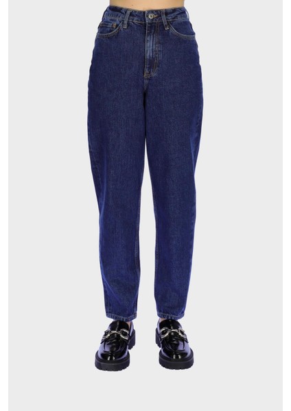Ariana Orta Mavi Yüksek Bel Patı Fermuarlı Mom Jean Pantolon C 4525-185