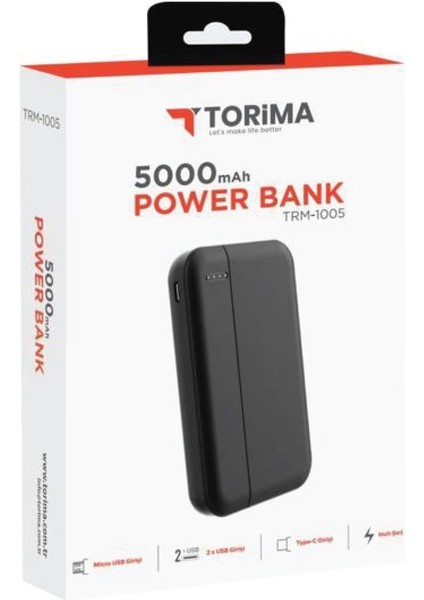 Şarj Özellikli 5000 Mah Taşınabilir Powerbank Siyah Modern Tasarım 826334
