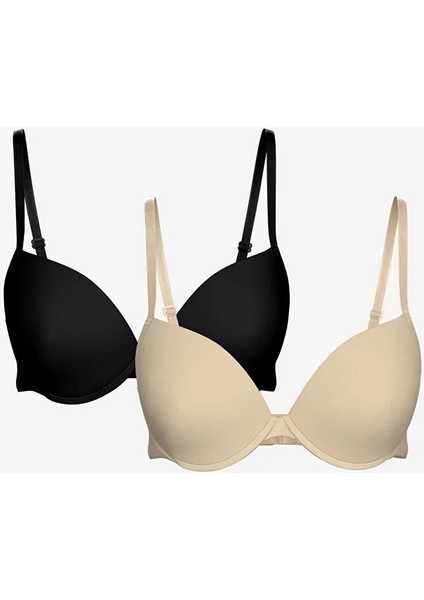 Scm Lıngerıe Siyah Balenli Dolgusuz Düz Tişört Sütyen 2'li Paket