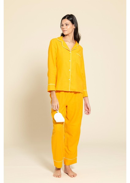 3'lü Organik Beyaz Biyeli Turuncu Pijama Takımı