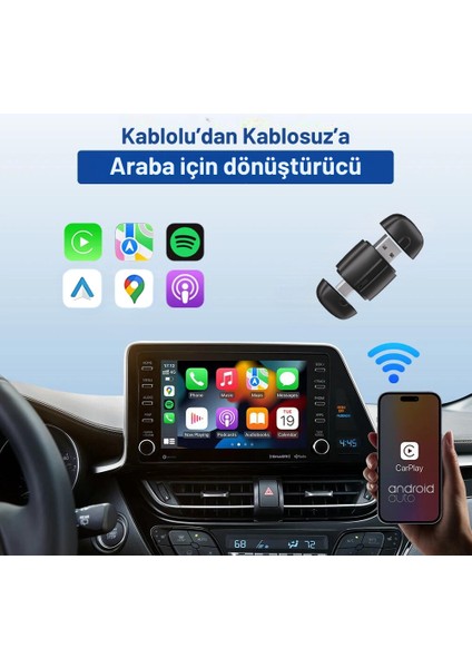 Araç Içi 2in1 Android ve Apple Cihazlar Için Kablosuz Android Auto ve Carplay Adaptörü (EMT-006)