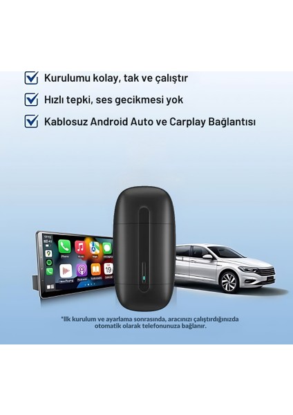 Araç Içi 2in1 Android ve Apple Cihazlar Için Kablosuz Android Auto ve Carplay Adaptörü (EMT-006)