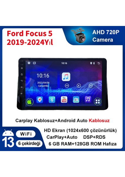 Ford Focus 5 2019-2024YIL Android Kablosuz Carplay Navigasyon Multimedya 10.2 Inch Ekran 6 GB Ram +128 GB Rom Hafıza Çerçeveli ve Arka Görüş Kameralı