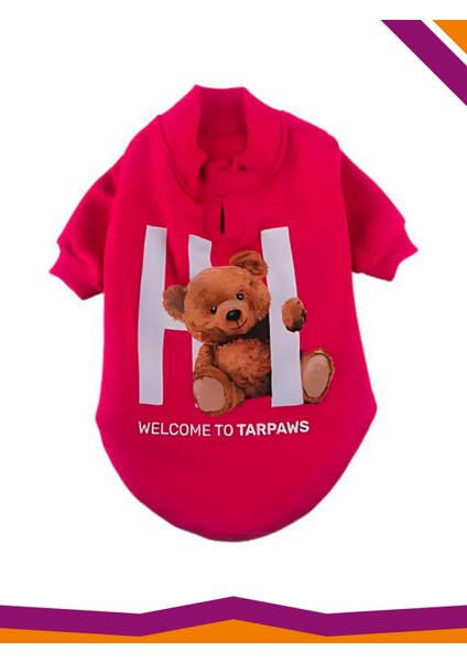 Basic Köpek Baskılı Sweatshirt Hi Pink İçi Polarlı Kıyafet