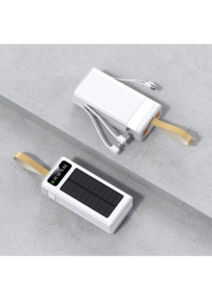 30.000 Mah Güneş Enerjili LED Işıklı Powerbank Şarj Aleti 4xusb Çıkış Çoklu Şarj Çıkışı Kablo