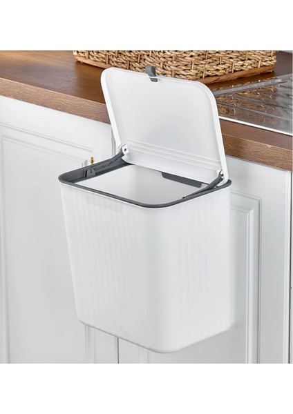 15 Litre Fonksiyonel Banyo Mutfak & Ofis Çöp Kovası - Askı Aparatlı-Duvara Asılabilir-Ergonomik Kap
