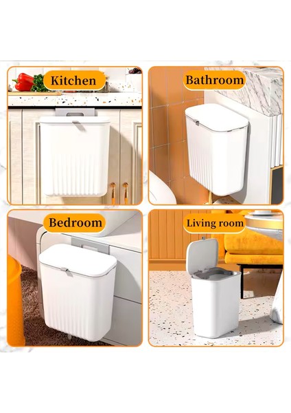 15 Litre Fonksiyonel Banyo Mutfak & Ofis Çöp Kovası - Askı Aparatlı-Duvara Asılabilir-Ergonomik Kap