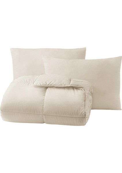 Bedding Macaron Çift Kişilik Yorgan - Yastık Set - Krem