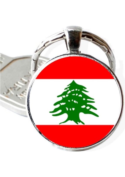Lübnan Lebanon Bayrağı Anahtarlık Bayrak Büyüteç Camlı Metal Halka Ülke Anahtarlığı