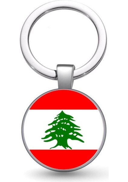 Lübnan Lebanon Bayrağı Anahtarlık Bayrak Büyüteç Camlı Metal Halka Ülke Anahtarlığı