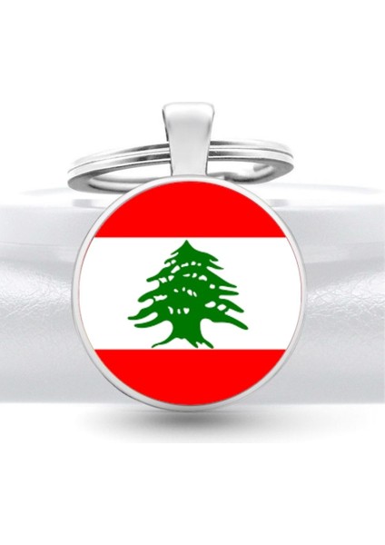 Lübnan Lebanon Bayrağı Anahtarlık Bayrak Büyüteç Camlı Metal Halka Ülke Anahtarlığı