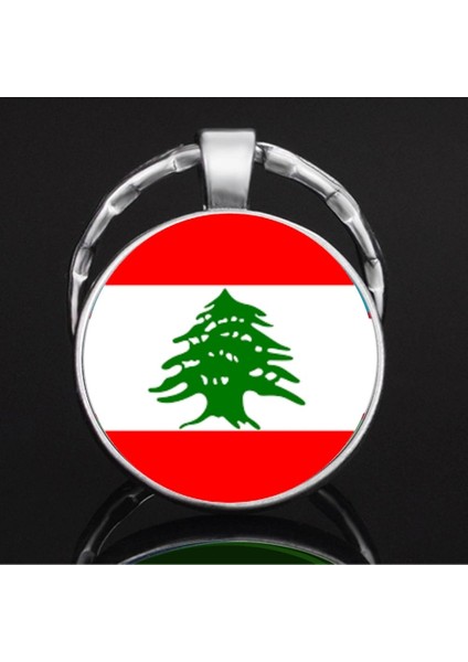 Lübnan Lebanon Bayrağı Anahtarlık Bayrak Büyüteç Camlı Metal Halka Ülke Anahtarlığı