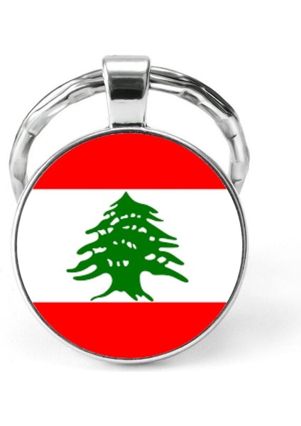 Lübnan Lebanon Bayrağı Anahtarlık Bayrak Büyüteç Camlı Metal Halka Ülke Anahtarlığı