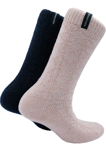 Kadın Şık Bot Çorabı - Yün Içerikli - 2'li Paket (Beden 36-41) Açık Pembe Lacivert