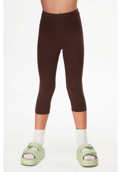 Kahverengi Basic Kız Çocuk Diz Altı Tayt Kapri fiyatları