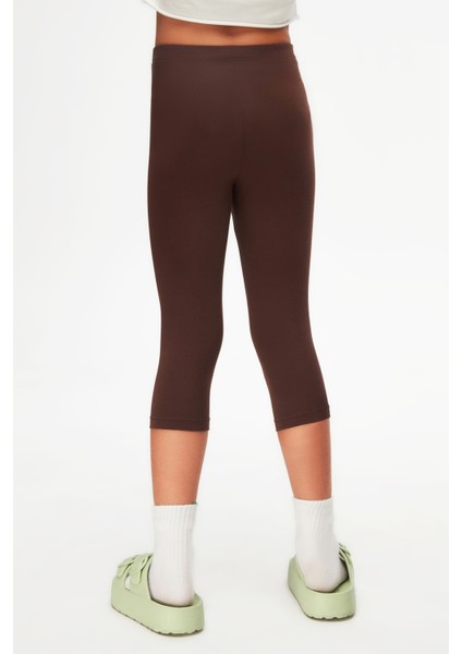Kahverengi Basic Kız Çocuk Diz Altı Tayt Kapri fırsatları