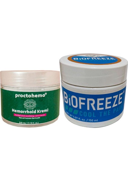 100 ml Hemor.roidin Kremi + Biofreeze Cool The Pain Cream 150 ml Sırt Bel Diz Dirsek Iskelet ve Kas Agrilarina Teskin Edici Masaj Kremi