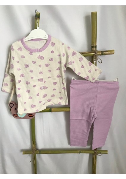 Büyük Kalpli Kız Bebek Pijama Takımları %100 Pamuk Bebek Pijama Takımı Kız Bebek Pijama Takımı