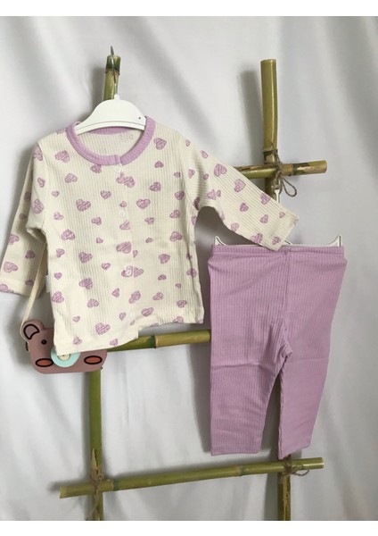 Büyük Kalpli Kız Bebek Pijama Takımları %100 Pamuk Bebek Pijama Takımı Kız Bebek Pijama Takımı