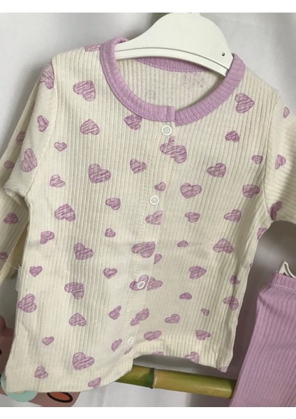 Büyük Kalpli Kız Bebek Pijama Takımları %100 Pamuk Bebek Pijama Takımı Kız Bebek Pijama Takımı