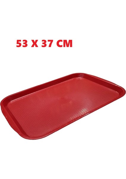 Büyük Boy Kırmızı Plastik Servis Tepsisi Kırılmaz Lokanta Büfe Fast Food Kullanım ( 53 X37 Cm)