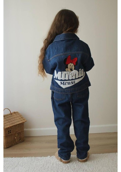 Mnn Nakış Işlemeli Kot Ceket Pantolon 2 Li Kız çocuk takım - Lacivert modelleri