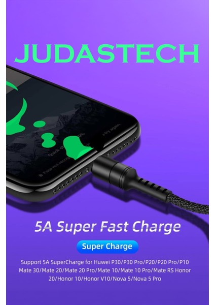 J10 Type-C 5A/100W Şarj ve Data Kablosu -2mt