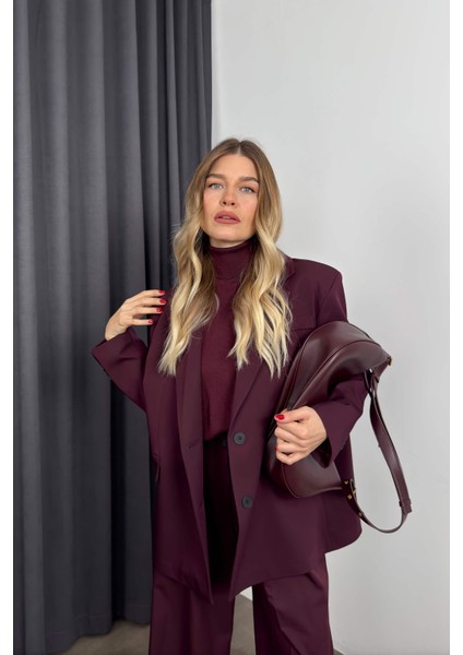 Mürdüm Oversize Blazer Ceket Pantolon Takım