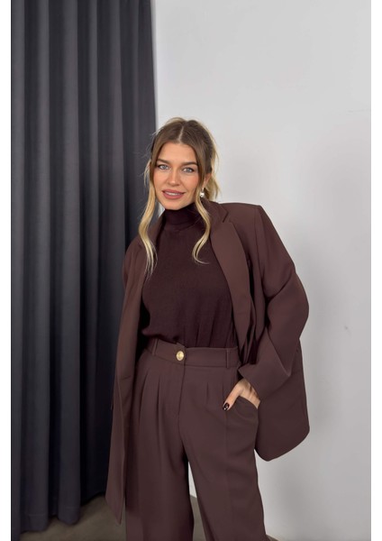 Kahverengi Oversize Ceket Pantolon Premiumtakım