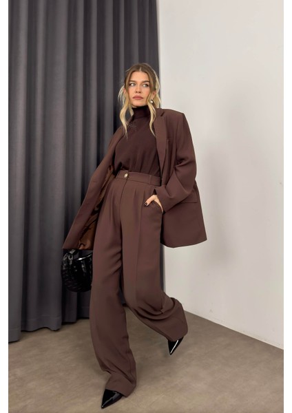 Kahverengi Oversize Ceket Pantolon Premiumtakım modelleri