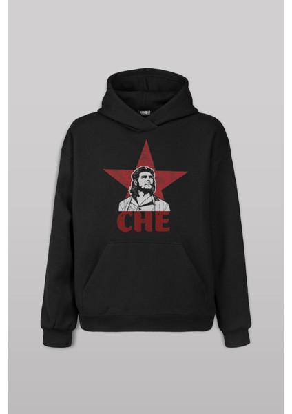 Ernosto Che Guevara Red Star Kırımızı Yıldız Ön Baskılı Sweatshirt Unisex Kapüşonlu Hoodie