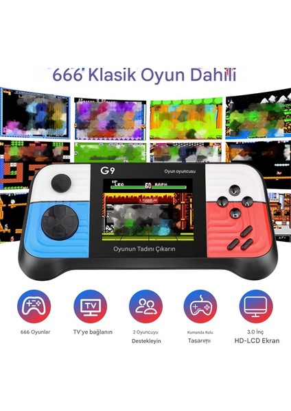 666 Klasik Oyunlu El Oyun Konsolu, Mini Retro Oyun Oynatıcısı Tv ve Iki Oyuncuyu Bağlama Destekli fiyatları
