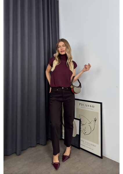 Bordo Boğazlı Kolsuz Triko Bluz modelleri