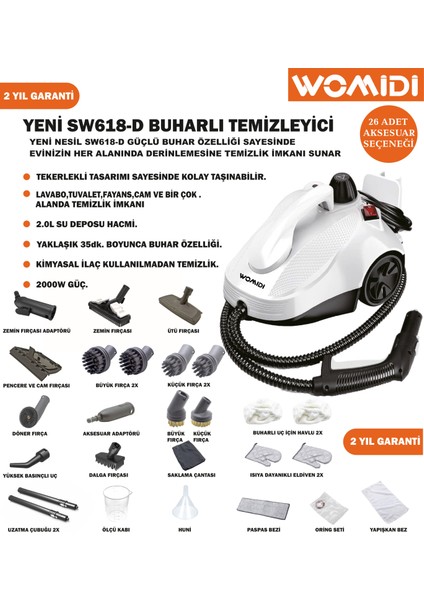 SW618-D Çok Fonksiyonlu 26 Parça Buharlı Temizleyici Paspas - Buharlı Temizlik Makinası