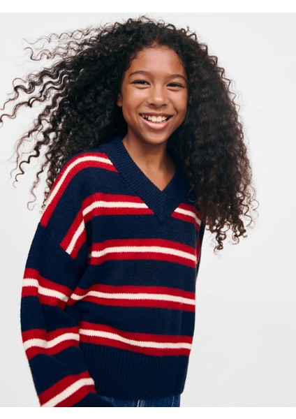 Kız Çocuk Lacivert Cashsoft Oversize V Yaka Kazak fiyatları