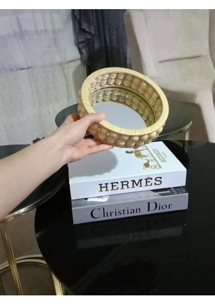 Ev Dekorasyon Modern Dekoratif Bohem Rafya Tepsi Doğal Bambu Aynalı 18 cm Boncuklu Tepsi indirimleri