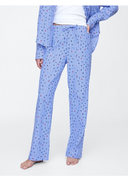 Kadın Açık Mavi Desenli Poplin Pijama Altı modelleri