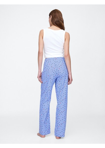 Kadın Açık Mavi Desenli Poplin Pijama Altı fırsatları