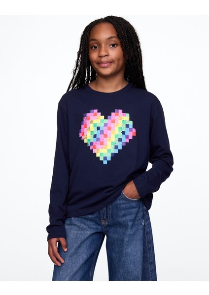 Kız Çocuk Lacivert Grafikli T-Shirt