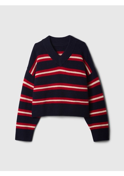 Kız Çocuk Lacivert Cashsoft Oversize V Yaka Kazak modelleri