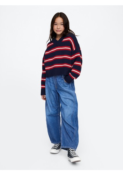 Kız Çocuk Lacivert Cashsoft Oversize V Yaka Kazak indirimleri
