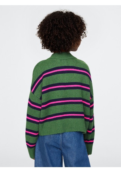 Kız Çocuk Koyu Yeşil Cashsoft Oversize V Yaka Kazak indirimleri