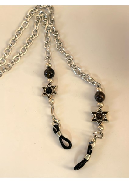 Gözlük Aksesuarları Erkek Siyah Lav Doğal Taşlı Gözlük Zinciri