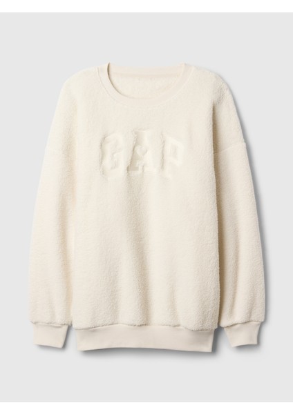 Kadın Kırık Beyaz Gap Logo Oversize Sherpa Heart Sweatshirt fiyatları